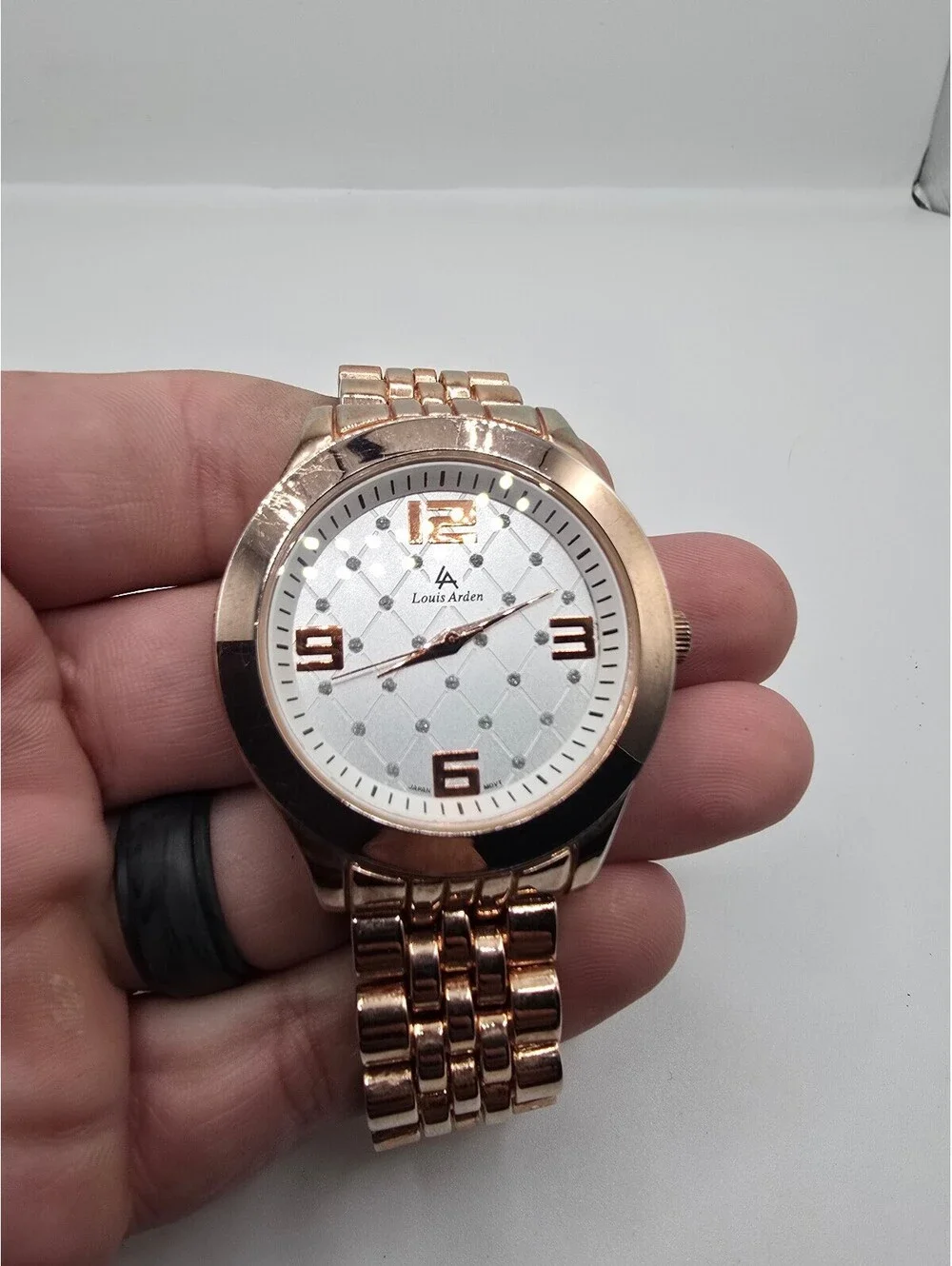 Louis Arden Women’s Quartz Analog Watch Rose Gold Tone White Dial Metal Bracelet
